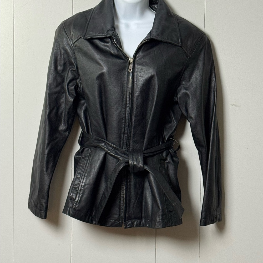 Wilson 100% Leather Women's Black Full Zip Jacket with Belt Size M